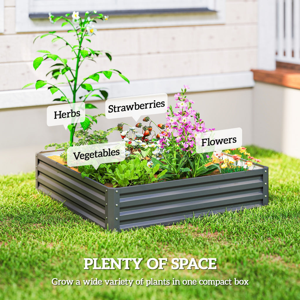 4' x 4' x 1' Raised Garden Bed Galvanized Steel Planter Box for Vegetables, Flowers, Herbs, Light Grey
