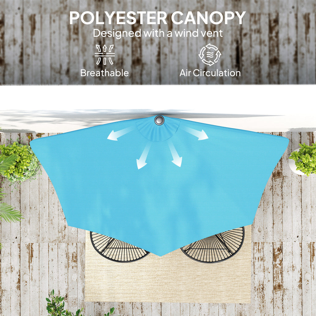 9ft Half Round Umbrella Outdoor Patio Garden Balcony Parasol Window Sun Shade w/ 5 Ribs, Light Blue