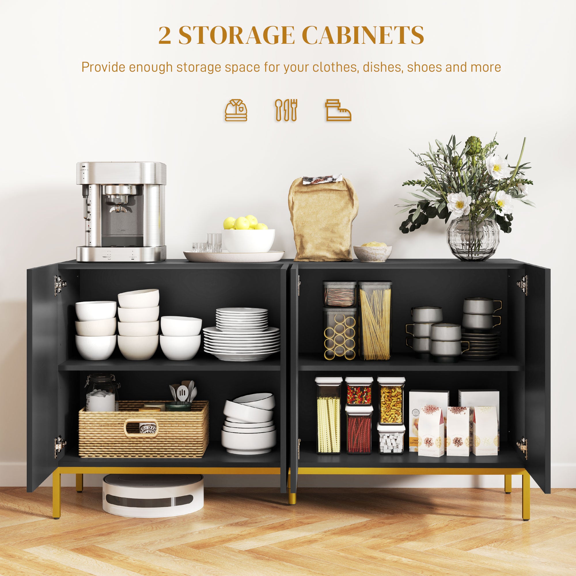 Sideboard Storage Cabinet with Adjustable Shelves, Soft-Close Doors, Kitchen Buffet Cabinet for Dining Room, Black