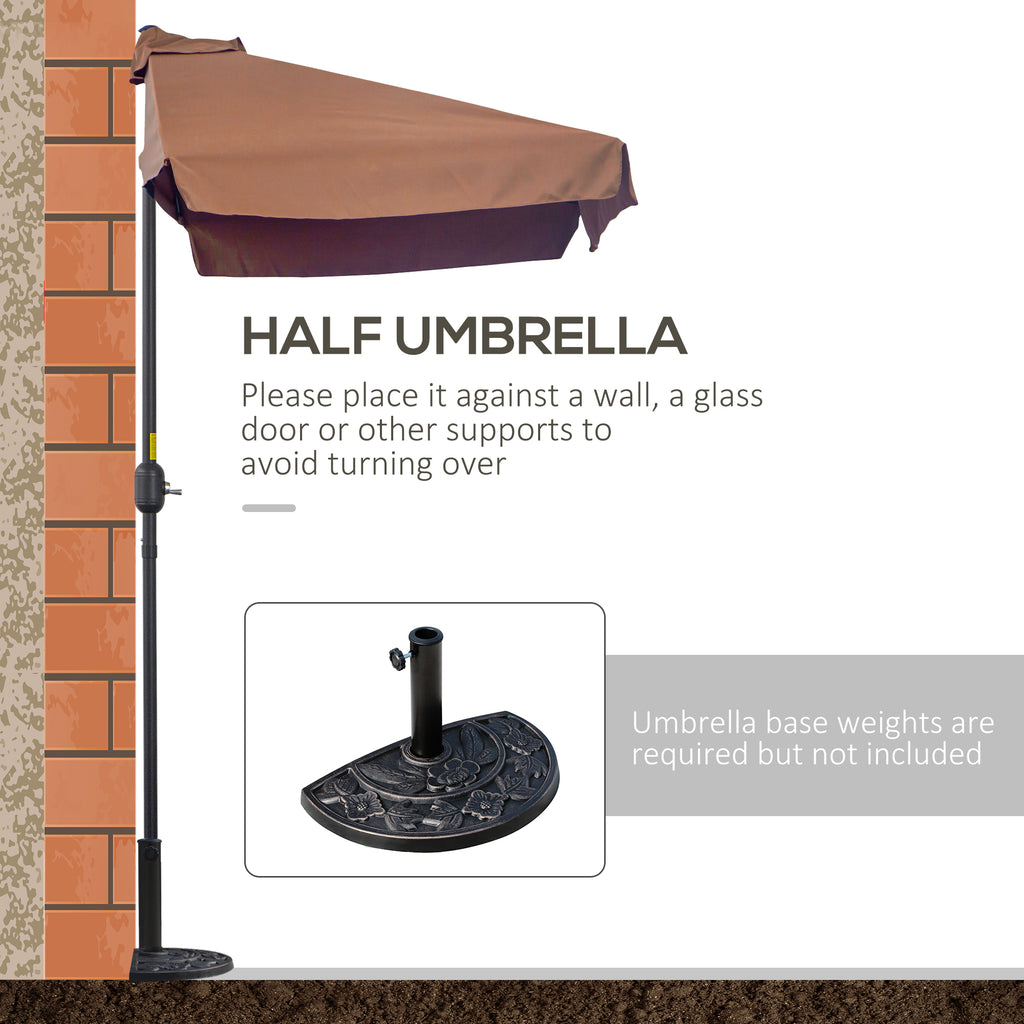 7.5ft Half Umbrella Semi Patio Parasol with Crank Handle, Top Vent for Garden, Balcony- NO BASE INCLUDED, Coffee