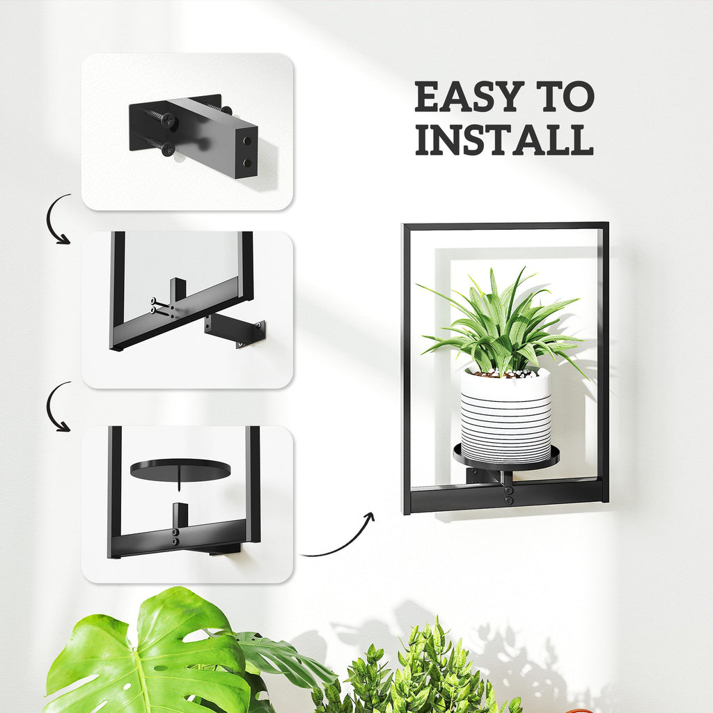 3 Pack Wall Planters for Indoor Plants, Wall-Mounted Metal Plant Stand Shelves, Picture Frame Wall Decor Hanger