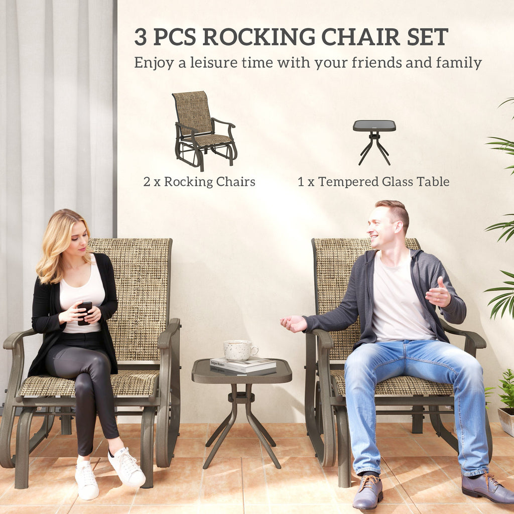 3PCs Gliding Rocking Chair & Bistro Tea Table Set, Brown