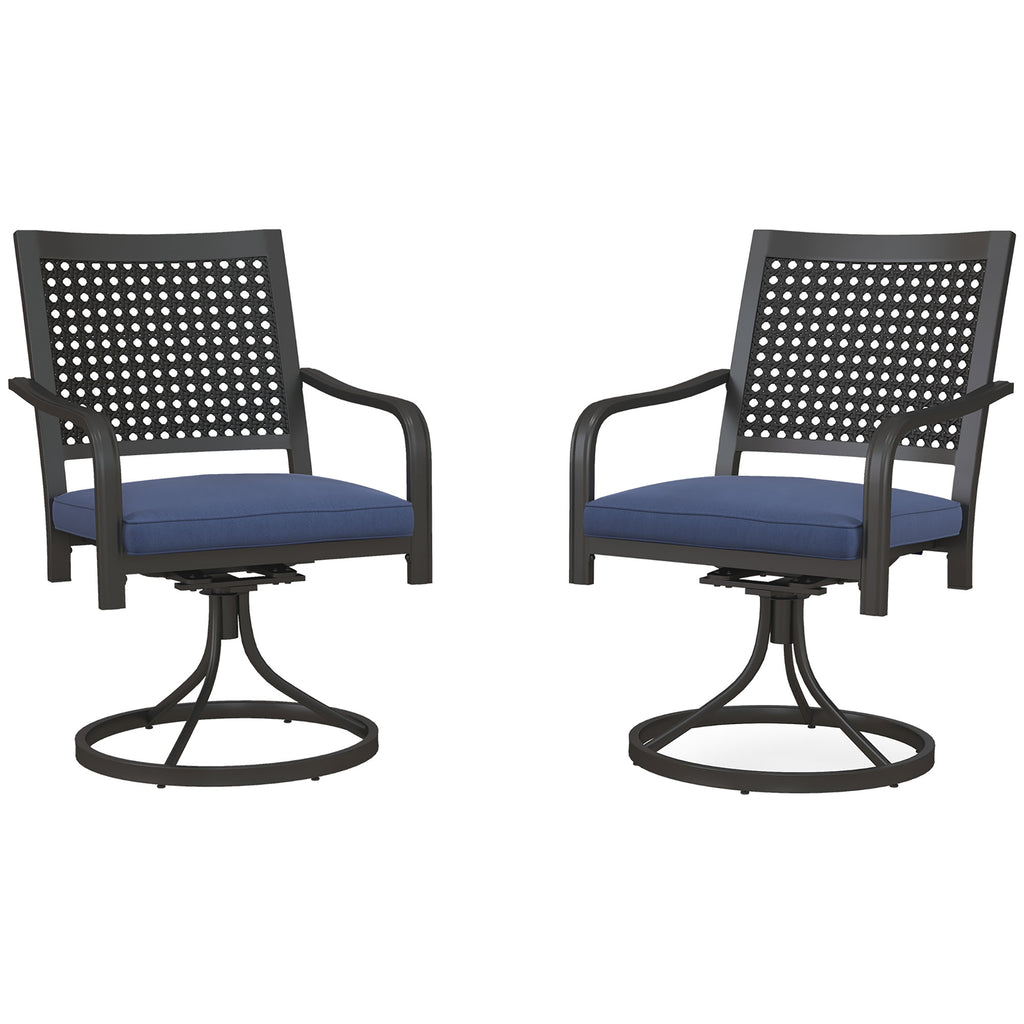 2 Pieces Patio Swivel Chairs with Cushion, Outdoor Swivel Rocker with Curved Armrests, Backrest for Garden, Balcony, Porch, Navy Blue