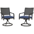 2 Pieces Patio Swivel Chairs with Cushion, Outdoor Swivel Rocker with Curved Armrests, Backrest for Garden, Balcony, Porch, Navy Blue