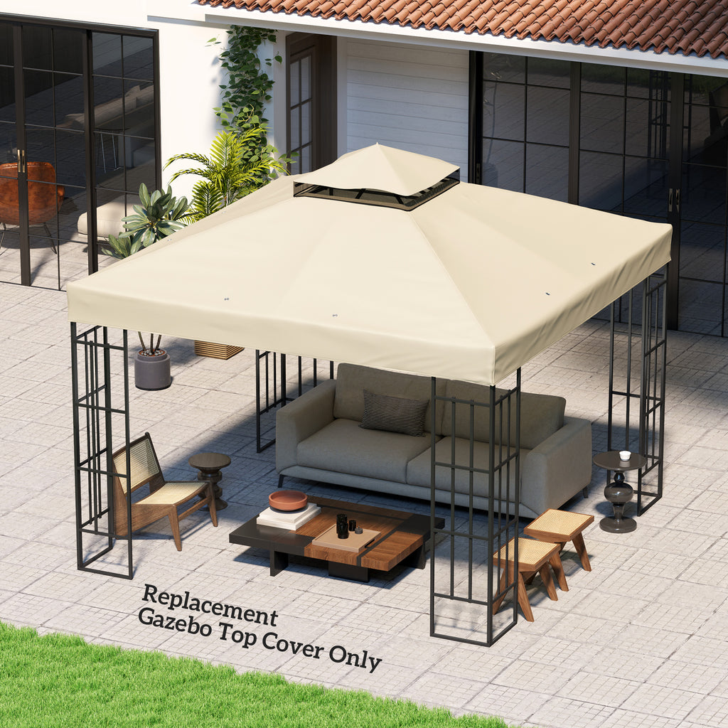 10' x 10' Gazebo Canopy Replacement Cover, 2-Tier Garden Gazebo Roof Replacement, UPF30+, TOP COVER ONLY, Cream White