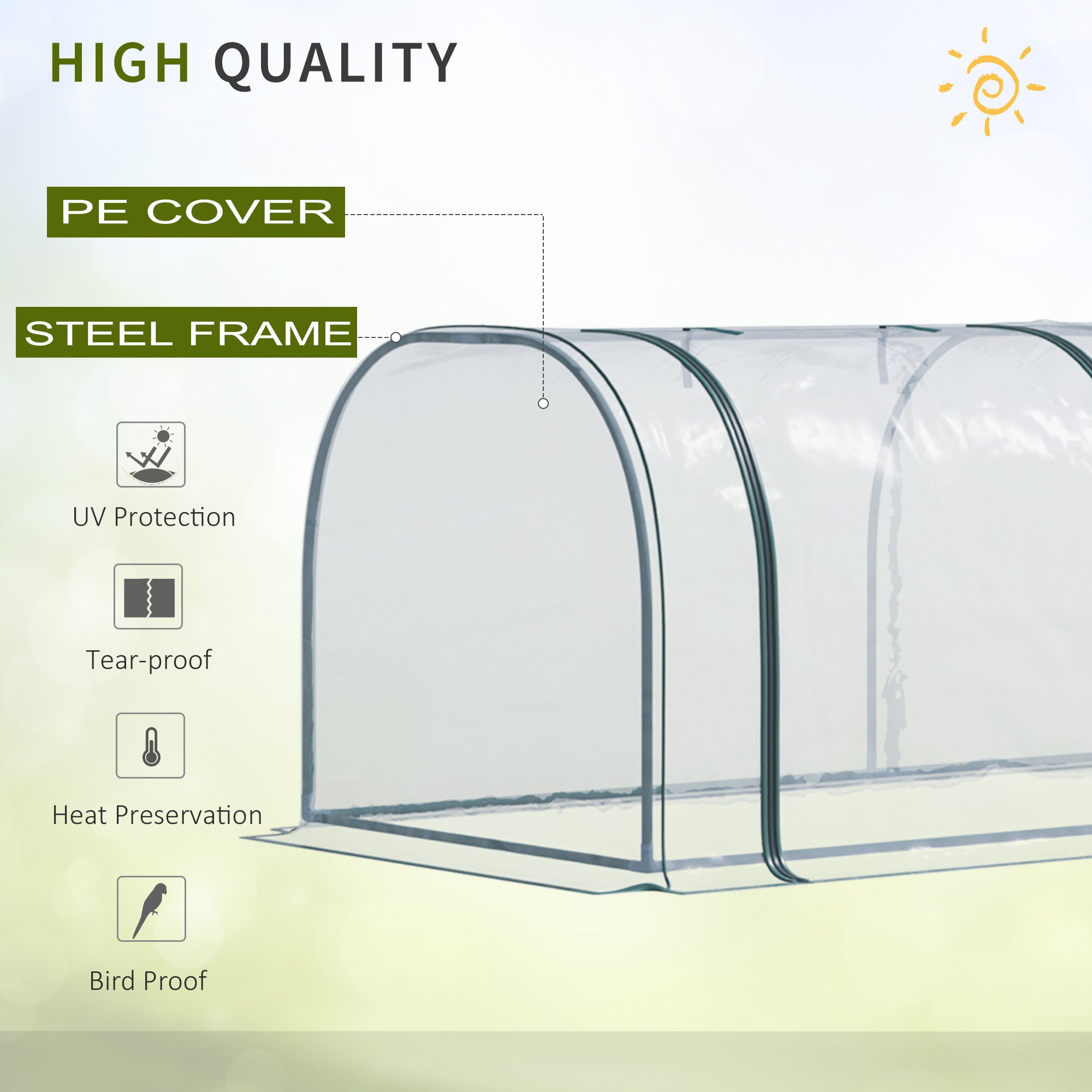 138"x39"x32" Transparent PVC Mini Tunnel Greenhouse Garden Green Grow Shed Portable Plant Flower Warm House Steel Frame Zipped Doors