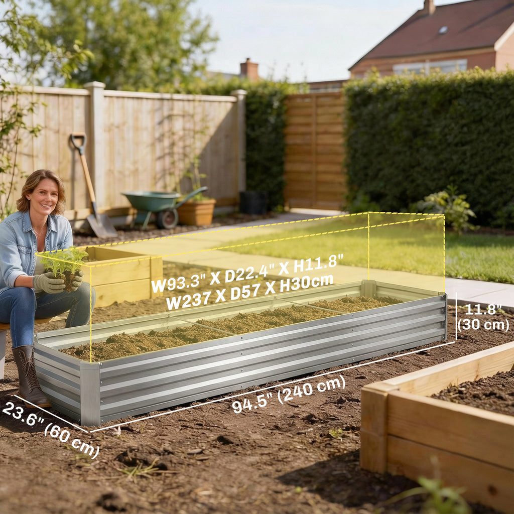 8' x 2' x 1' Galvanized Raised Bed, Large Elevated Planter Box for Growing Flowers, Herbs and Vegetables, Silver