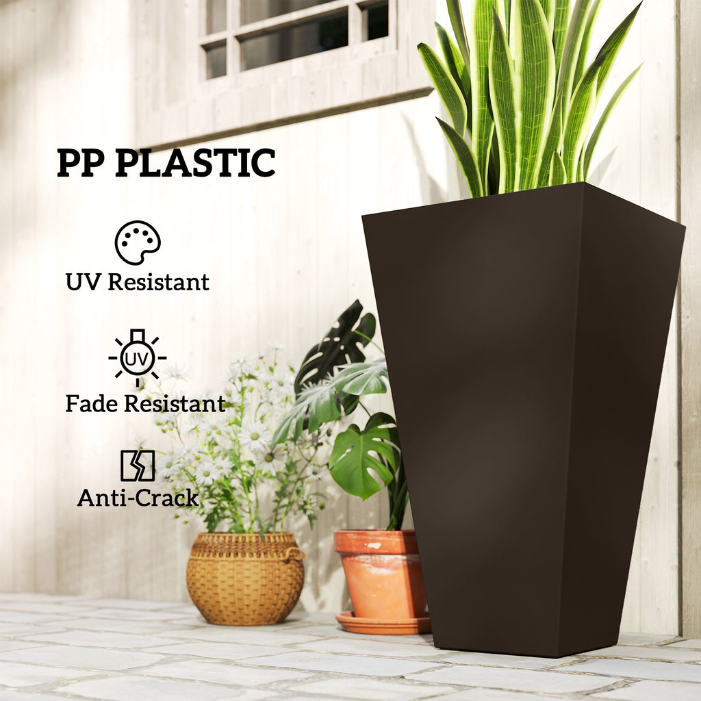 28" Tall Garden Plastic Planters, Outdoor and Indoor Flower Pots, Set of 3 for Entryway, Patio, Yard, Brown