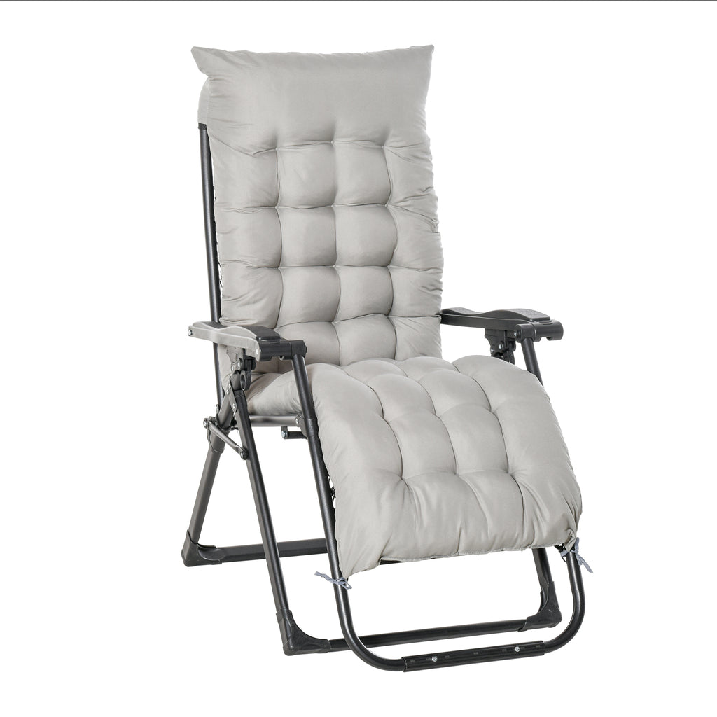 Reclining Zero Gravity Chair with Adjustable Backrest, Folding Garden Sun Lounger, Outdoor Recliner with Removable Cushion and Headrest, Light Grey