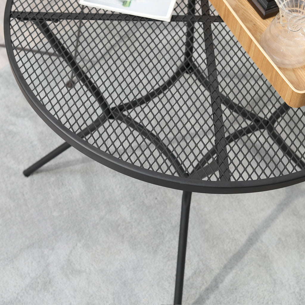35" Round Patio Dining Table Steel Outside Table with Mesh Tabletop for Garden Backyard Poolside, Black