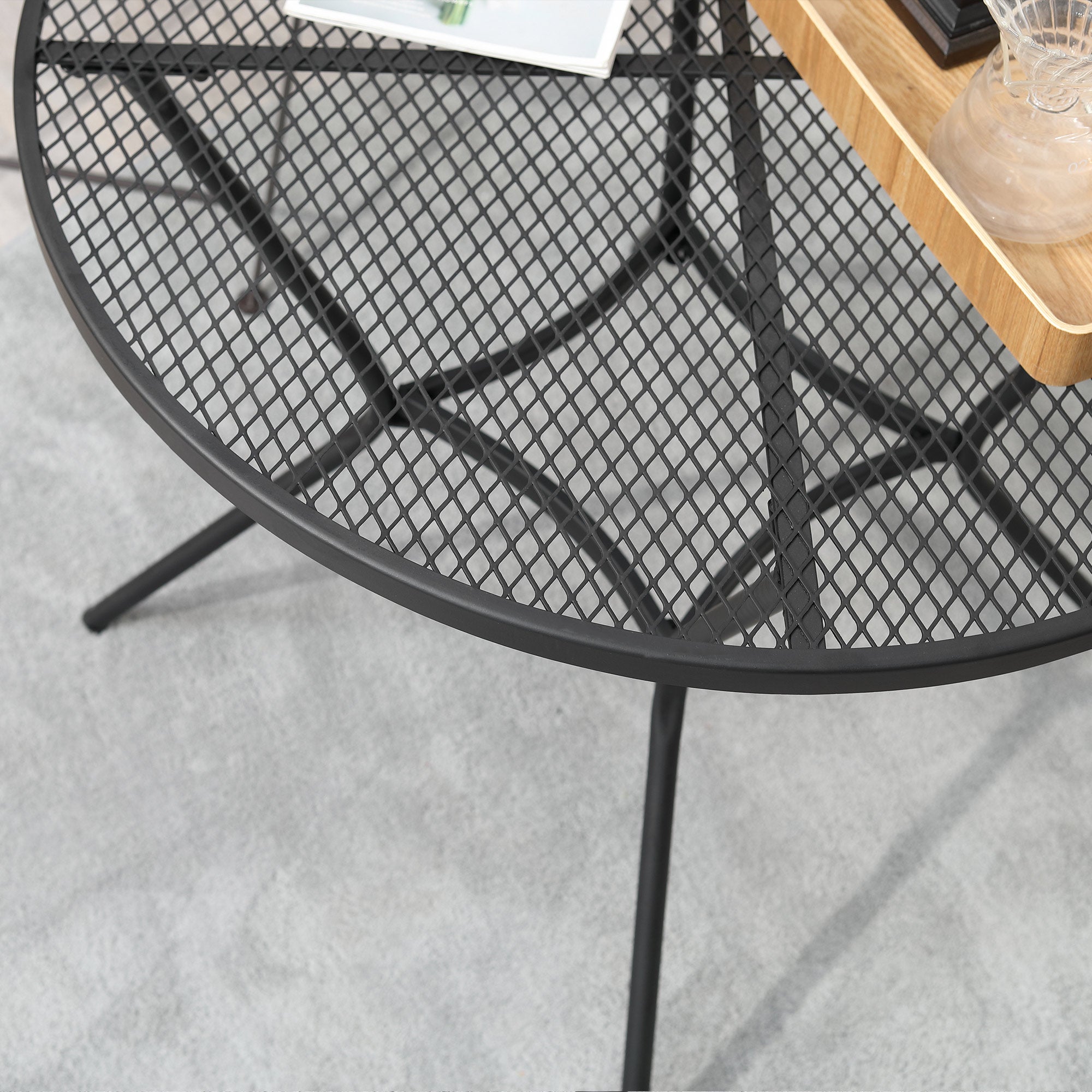 35" Round Patio Dining Table Steel Outside Table with Mesh Tabletop for Garden Backyard Poolside, Black