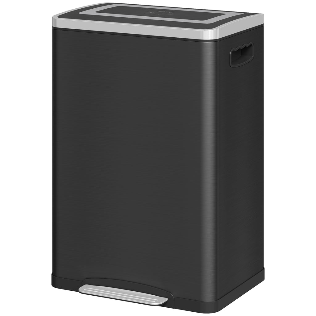 2x5.3 gal (2x20 L) Garbage Bin, Stainless Steel Garbage Can with Soft-Close Lid and Removable Inner Buckets, Black