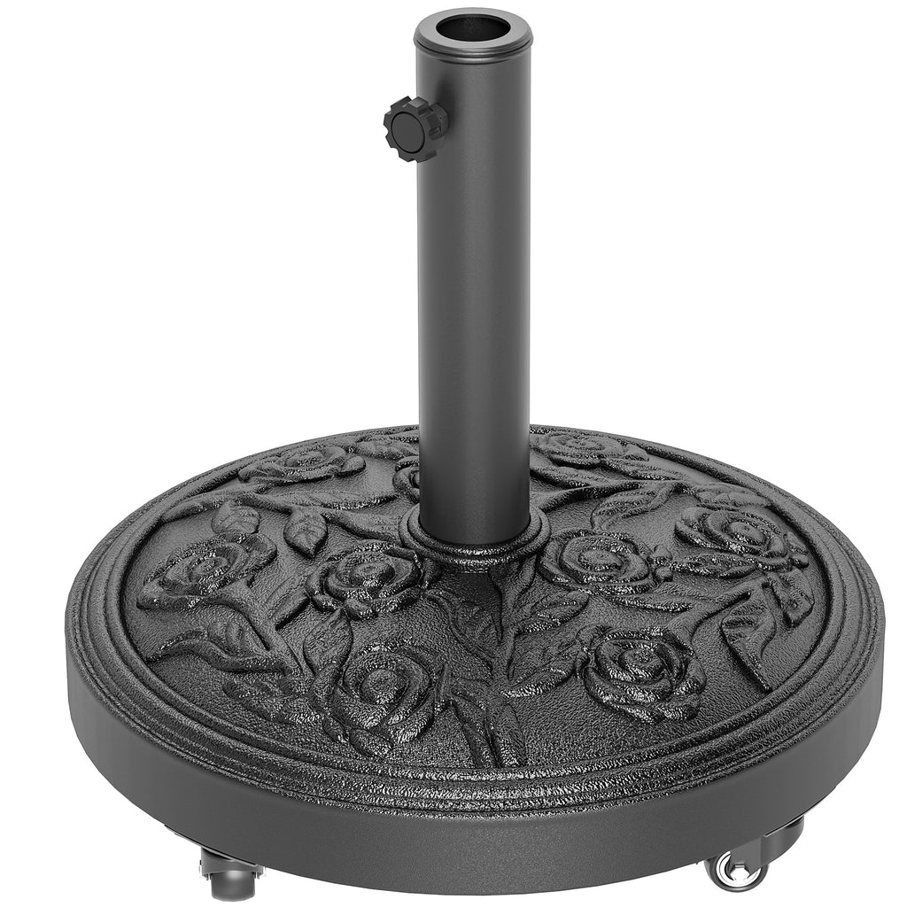46 lbs Resin Round Patio Umbrella Base, Umbrella Stand with Wheels, Outdoor Umbrella Stand, Black