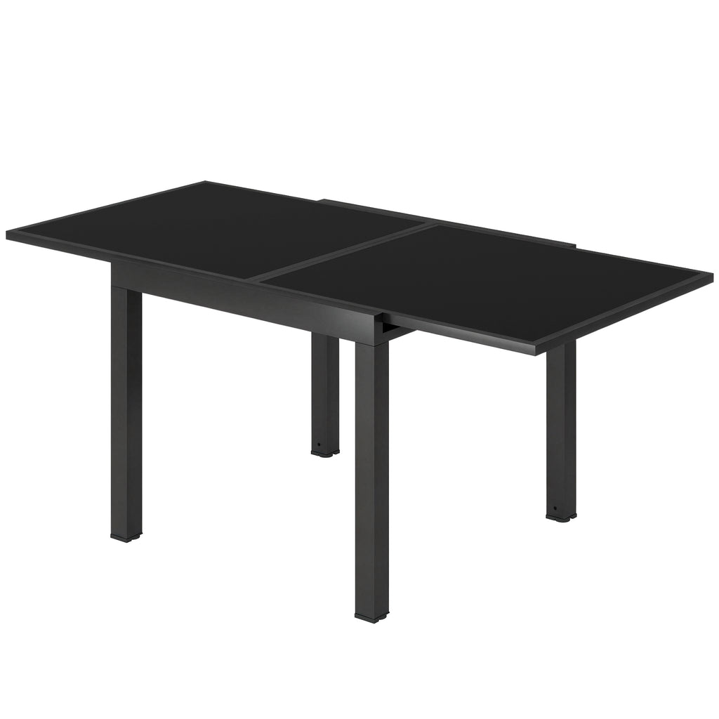 Aluminum Expandable Outdoor Dining Table with Tempered Glass Tabletop and Aluminum Frame, for Garden, Backyard, Black