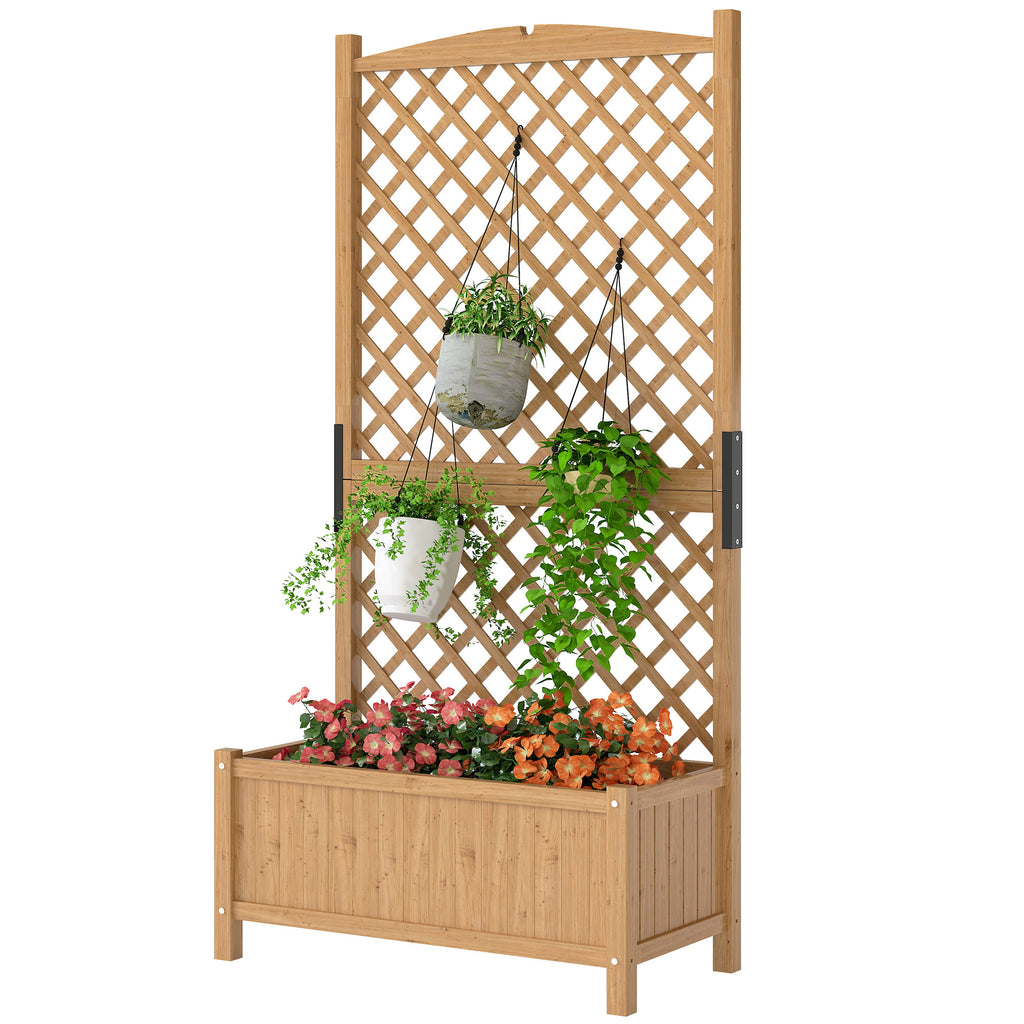 Raised Garden Bed with Trellis, Wooden Raised Planter Box with Elevated Raised Bed, 35.4" x 17.7" x 70.9", Yellow
