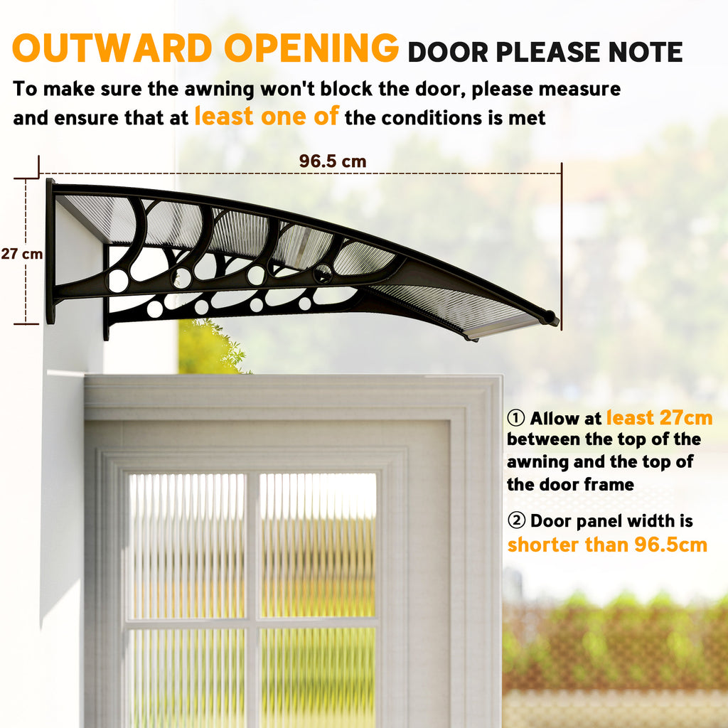 Awning Door Canopy, 40.6" x 38" Polycarbonate Front Door Outdoor Patio Cover with Hollow Sheet for UV Protection, Clear