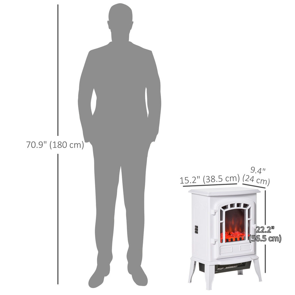 Electric Fireplace Heater, Freestanding Fireplace Stove with Realistic Flame Effect Overheat Protection 750W/1500W White