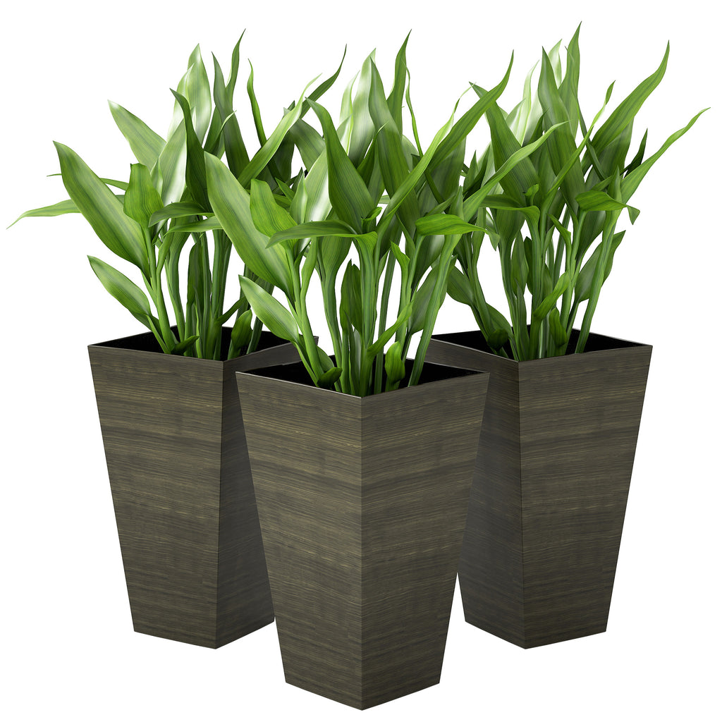 Tall Planter for Outdoor Plants Set of 3, 28 Inch Taper Planter with Drainage Holes, Bronze