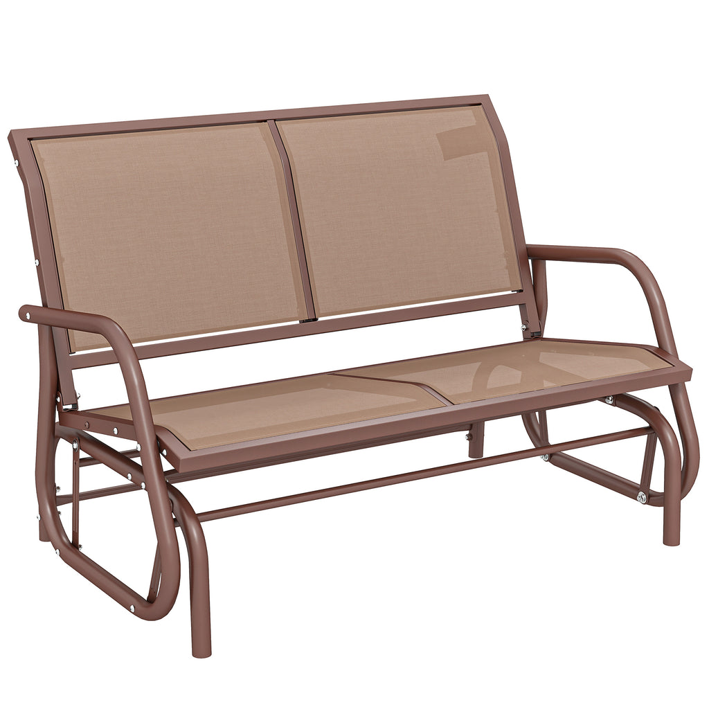Outdoor Glider Bench, 2 Person Patio Glider Chair, Gliding Outdoor Garden Loveseat Swing Bench with Breathable Mesh Fabric, Steel Frame for Backyard, Porch, Coffee Brown