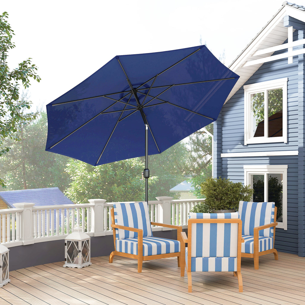10' x 8' Round Market Umbrella, Patio Umbrella with Crank Handle and Tilt, Outdoor Parasol for Garden, Blue