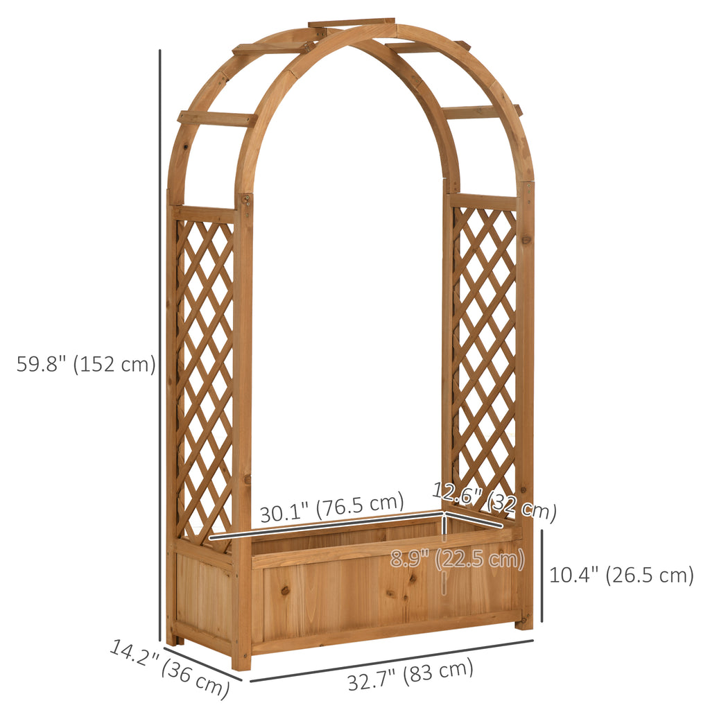 Raised Garden Bed with Arch Trellis, Freestanding Outdoor Planter Box for Vine Climbing Plant Flower Herb, Brown
