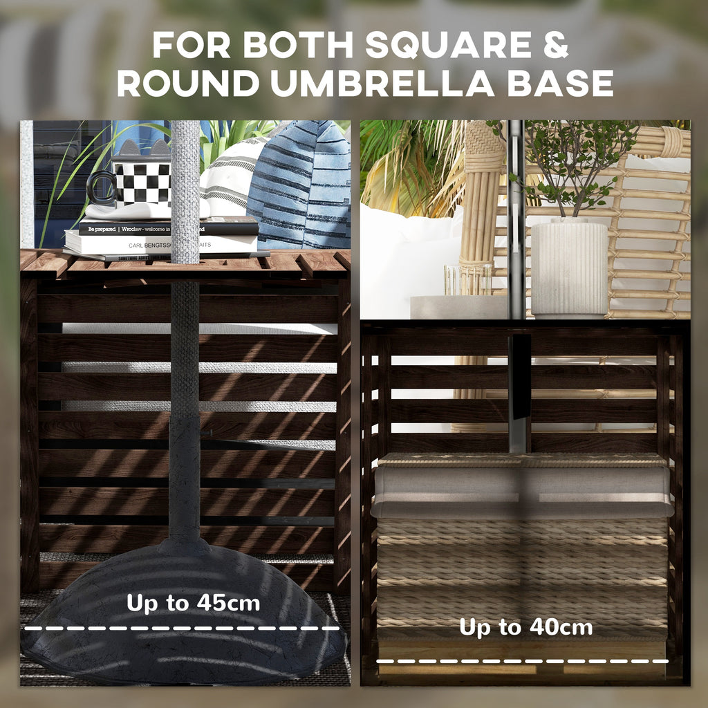2-in-1 Outdoor Umbrella Base Storage Box Wooden Patio Side Table, Brown