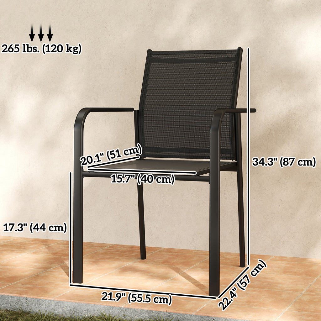Stackable Patio Chairs Set of 4, Outdoor Dining Chairs with 20" Deep Seat, All Weather Breathable Mesh, Armrests, Black