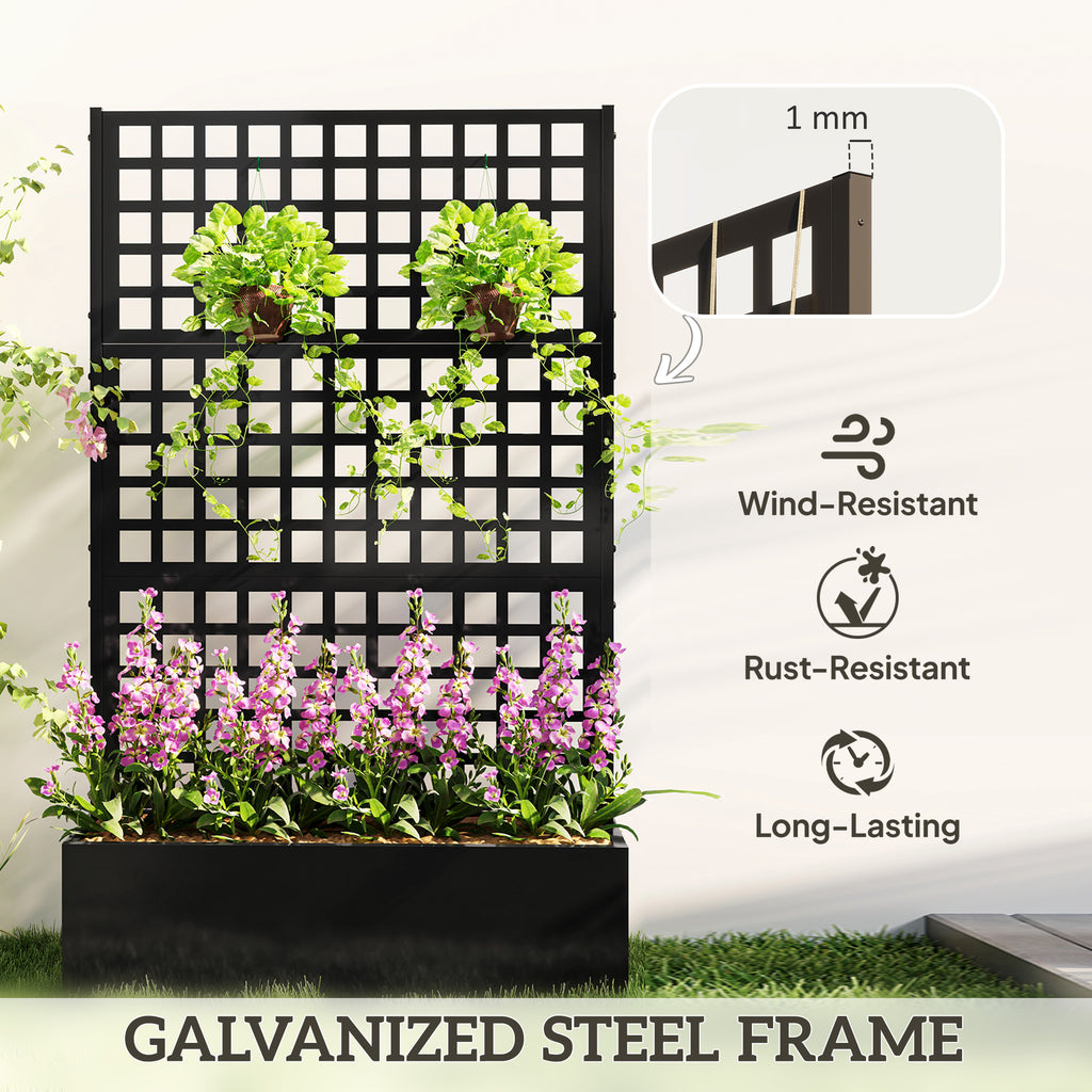 Galvanized Raised Garden Bed Planter Box with Trellis for Climbing Plants, Vegetable, Vines, 43" x 16" x 70"