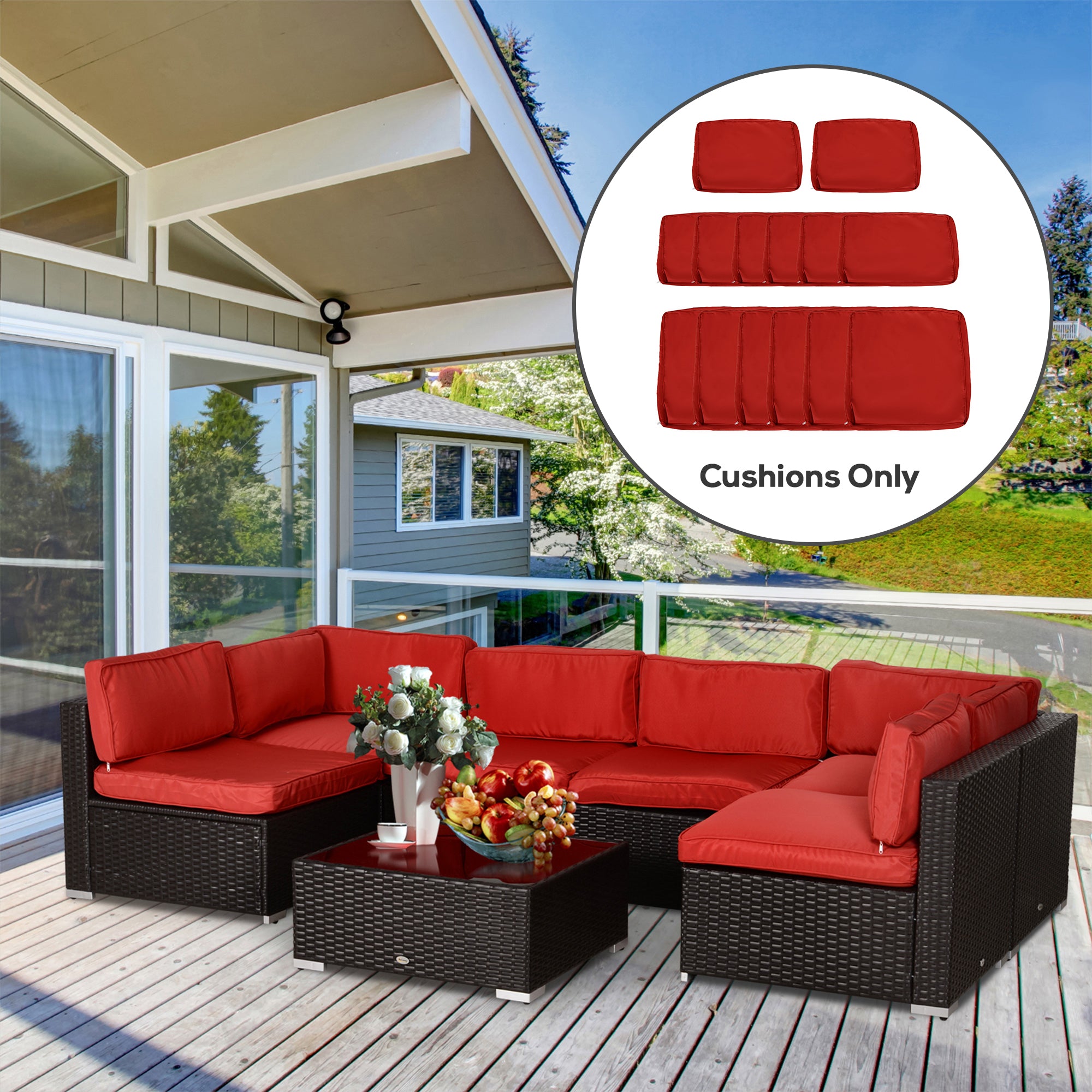Outdoor 14pc Patio Rattan Sofa Set Cushion Polyester Cover Replacement Set - No Cushion Included Red