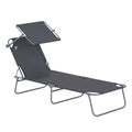 Outdoor Lounge Chair, Adjustable Folding Chaise Lounge,  Tanning Chair with Sun Shade for Beach, Camping, Hiking, Backyard, Grey