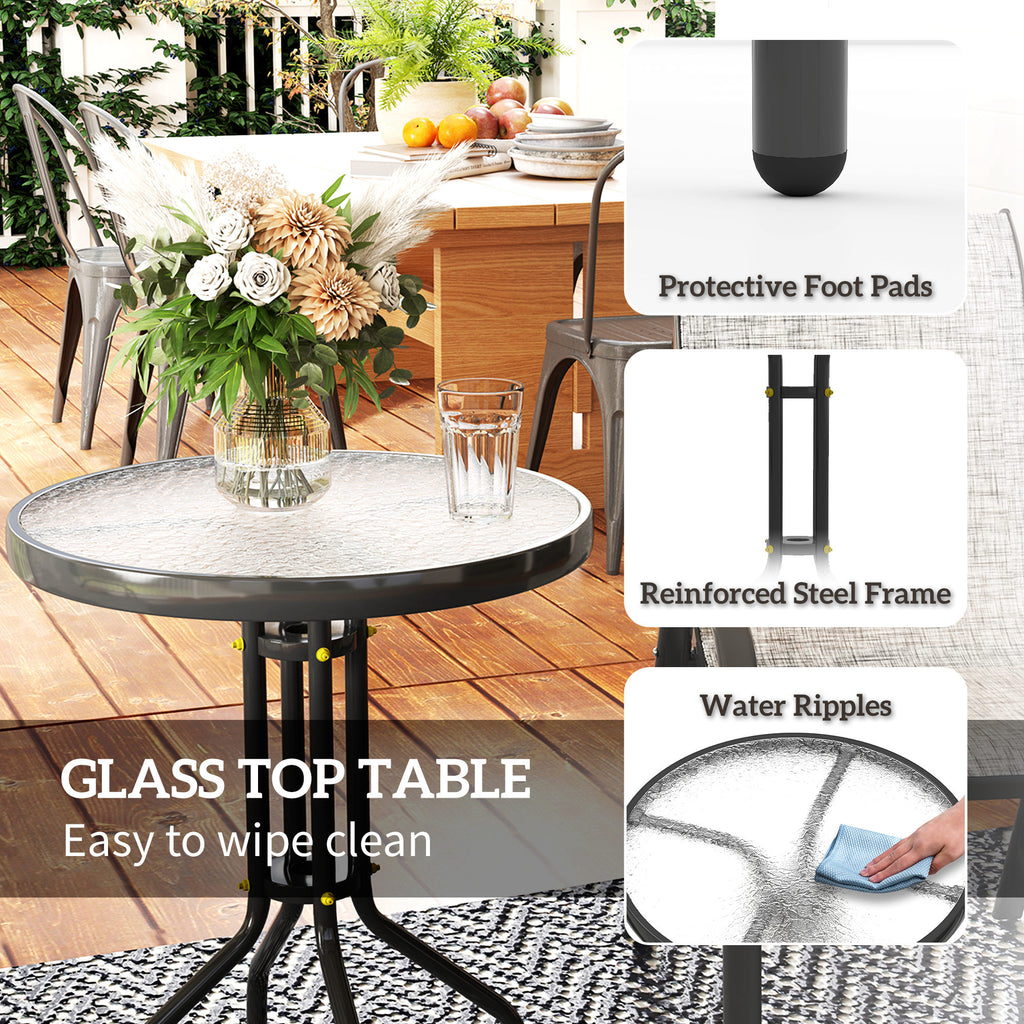 3 Pieces Bistro Set, Small Patio Furniture Set with Stackable Mesh Chairs, Glass Table for Garden, Balcony, Grey