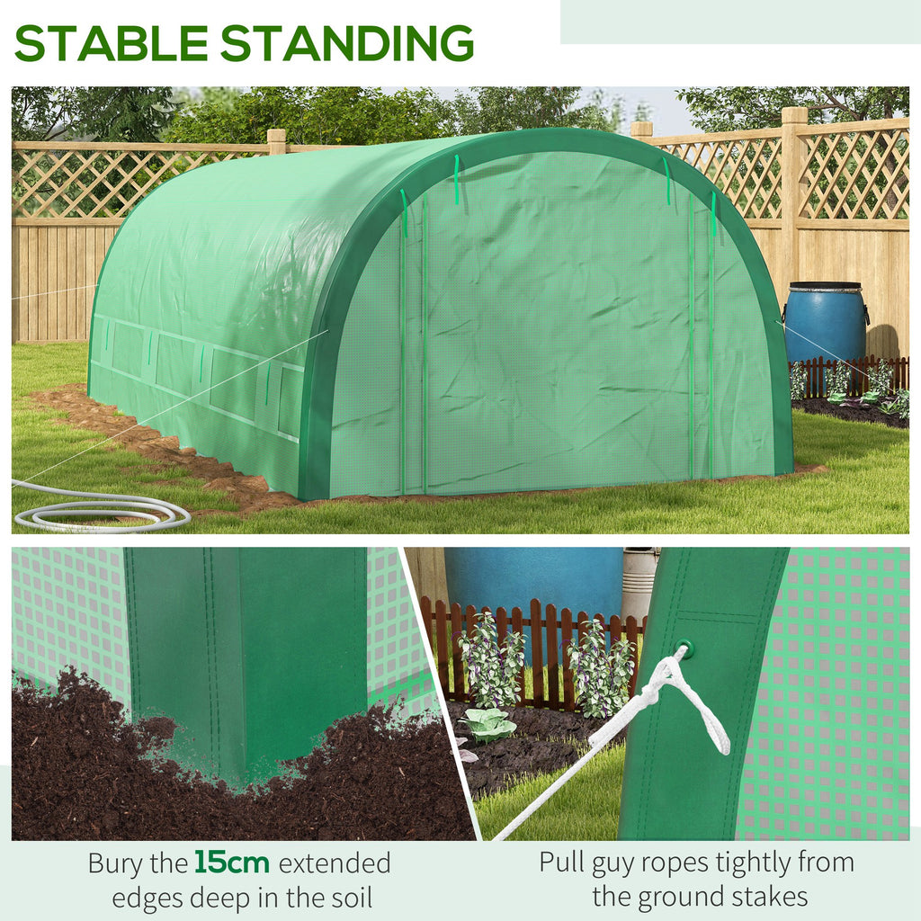 19.5' x 10' x 6.5' Upgraded Tunnel Greenhouse Green House with Mesh Door and Windows, 15 Plant Labels and Gloves, Green