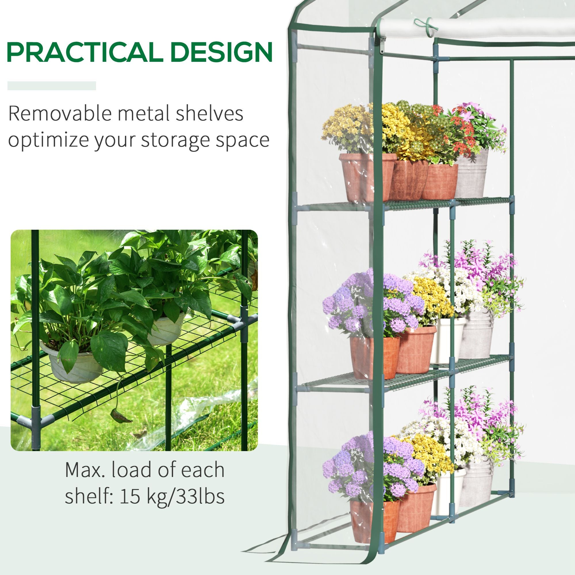 56" x 56" x 77" Walk-in Greenhouse, Portable Garden Flower Seed Warm House with 8 Shelves, Outdoor Plant Growth Hot House, PVC Cover, Transparent
