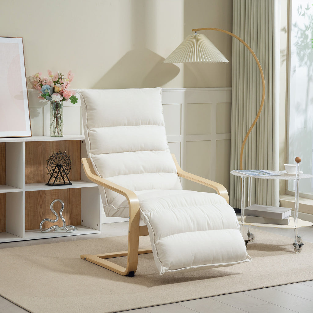 Accent Chair, Velvet Upholstered Living Room Chair with Footrest, Wood Frame, Cream White