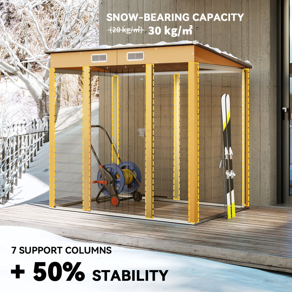 6 x 4FT Galvanized Garden Storage Shed, Metal Outdoor Shed with Double Doors and 2 Vents, Yellow