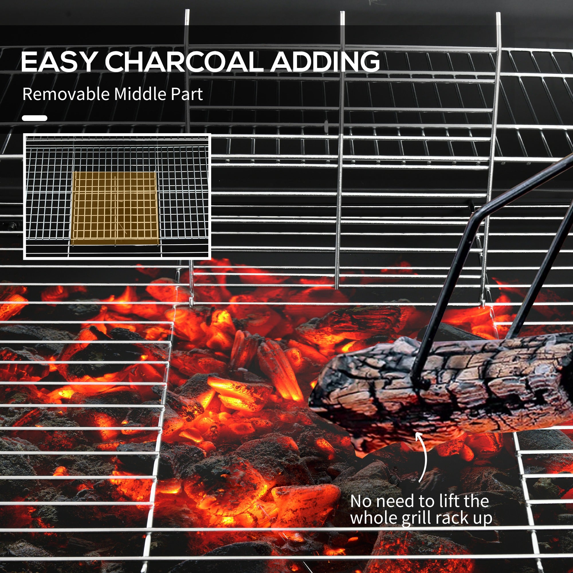 Barrel Charcoal BBQ Smoker, Barbecue with 420 sq.in. Cooking Area, Wheels, Ash Catcher, Black