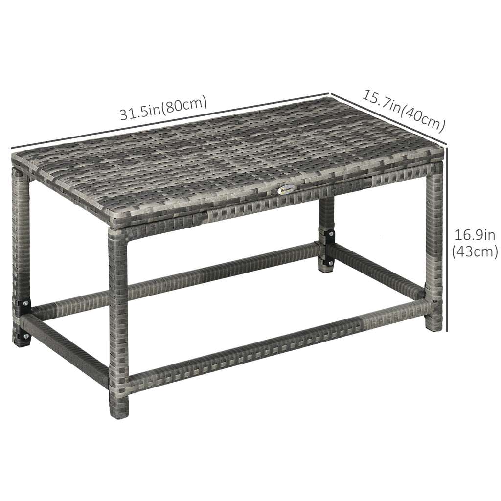 Patio Rattan End Table, Outdoor Side Table with Full Woven Table Top for Garden, Balcony, Mixed Grey