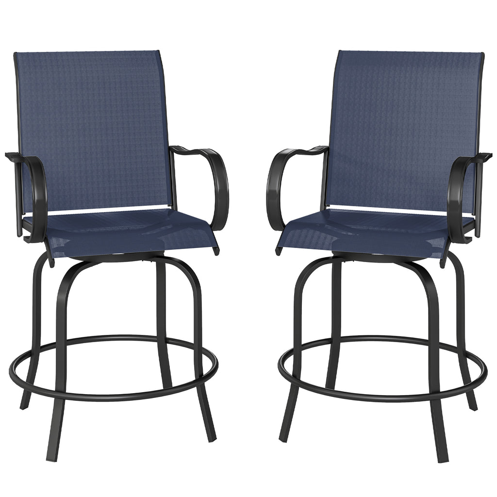 Outdoor Bar Stools Set of 2, 360Â° Swivel Bar Height Chairs, 26.8" x 29.5" x 48.4", Navy Blue