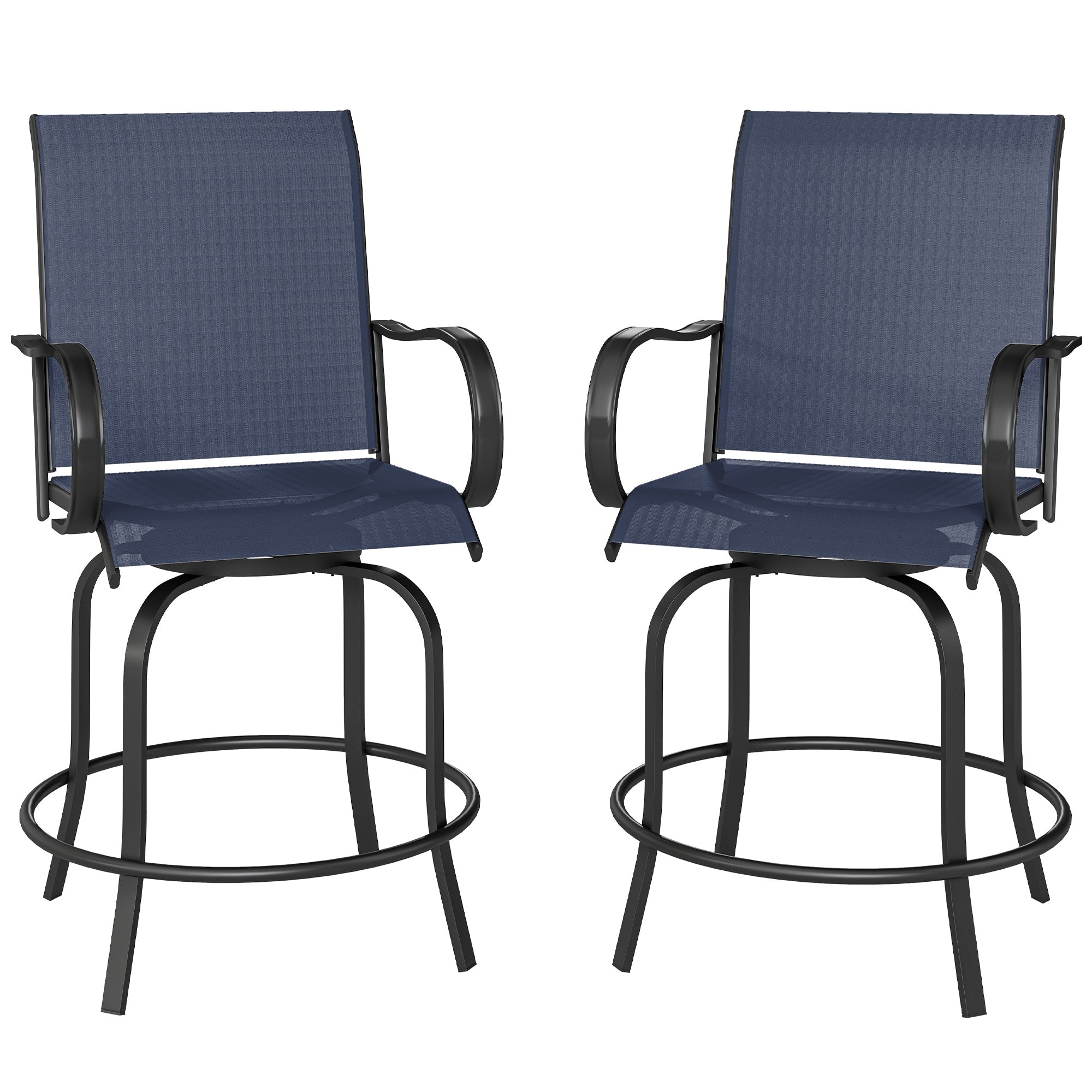 Outdoor Bar Stools Set of 2, 360Â° Swivel Bar Height Chairs, 26.8" x 29.5" x 48.4", Navy Blue