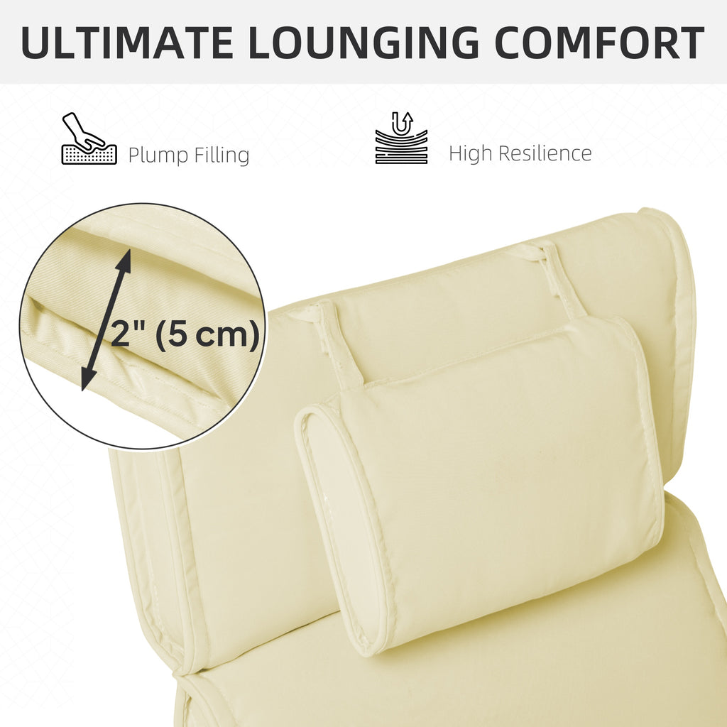 Lounger Chair Cushion ONLY with Thick Padded, Headrest, Cream White