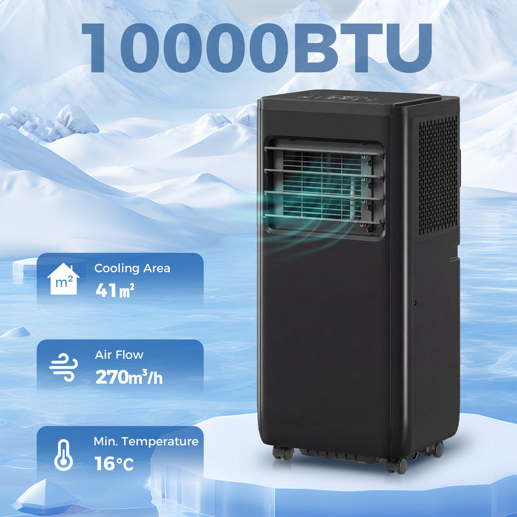 10000 BTU Portable 4-in-1 Air Conditioner with Cool, Dehumidifier, Fan, Sleep, WiFi Voice Remote Control, Black
