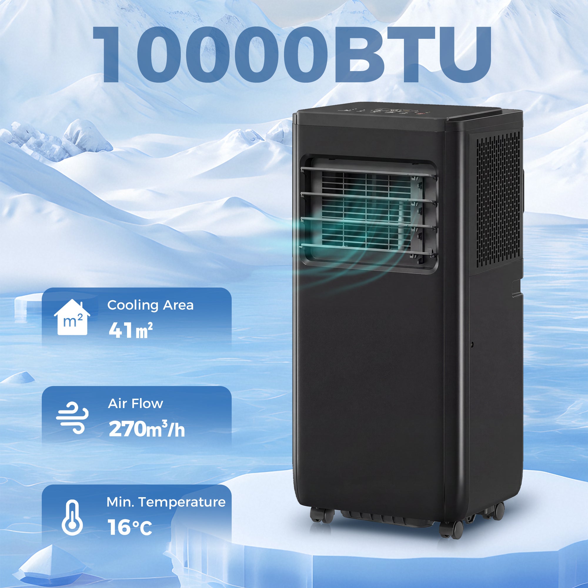 10000 BTU Portable 4-in-1 Air Conditioner with Cool, Dehumidifier, Fan, Sleep, WiFi Voice Remote Control, Black
