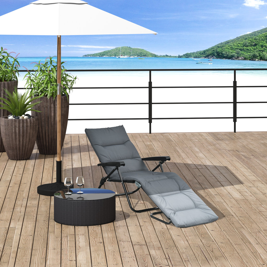 Foldable Lounge Chair, Reclining Patio Sun Lounger with 6-Position Adjustable Back, Grey