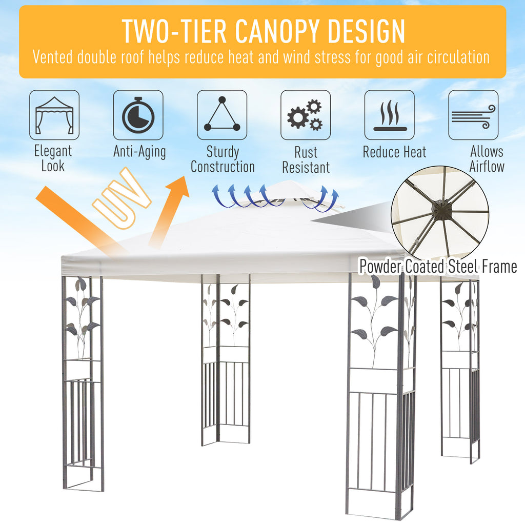 10' x 10' Outdoor Garden Metal Gazebo Patio Canopy Marquee Patio Party Tent Canopy Shelter Vented Roof Decorative Frame, Cream