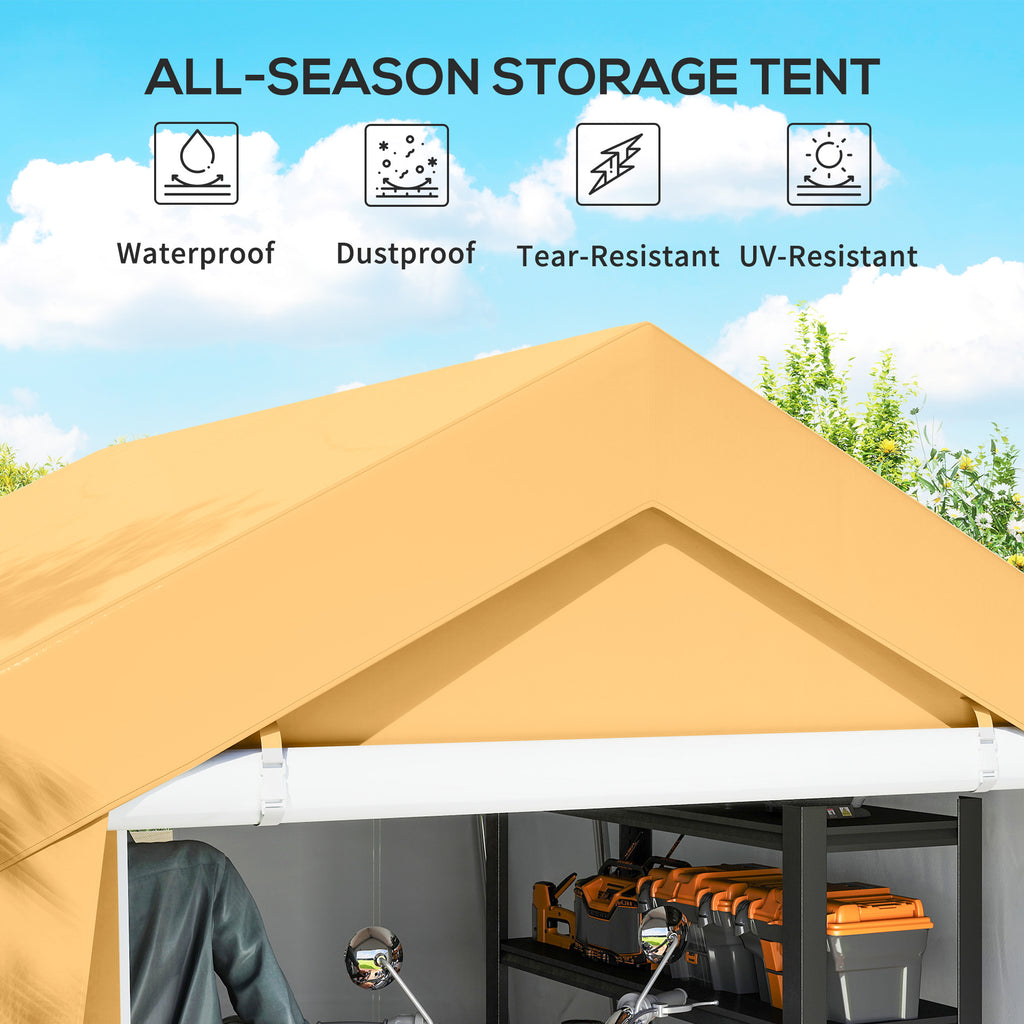 10' x 10' Outdoor Storage Shed Portable Garage with Roll-up Door for Motorcycle, Bike, Garden Tools, Beige