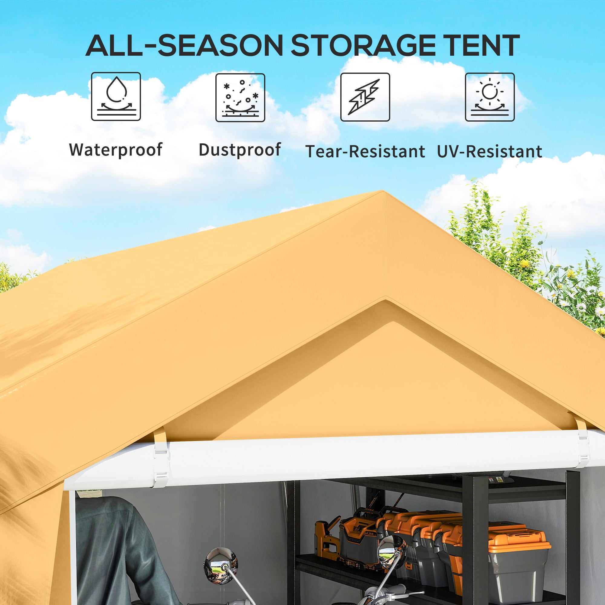 10' x 10' Outdoor Storage Shed Portable Garage with Roll-up Door for Motorcycle, Bike, Garden Tools, Beige
