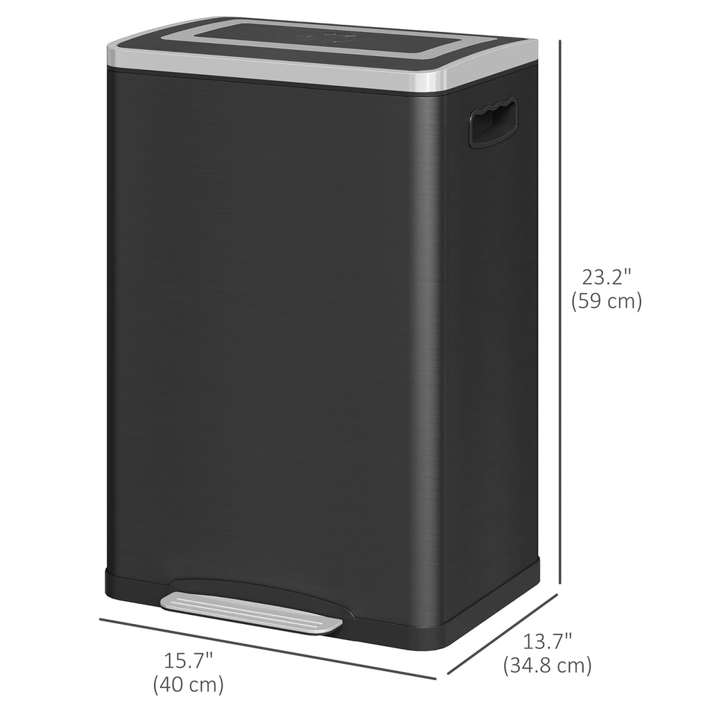 2x5.3 gal (2x20 L) Garbage Bin, Stainless Steel Garbage Can with Soft-Close Lid and Removable Inner Buckets, Black