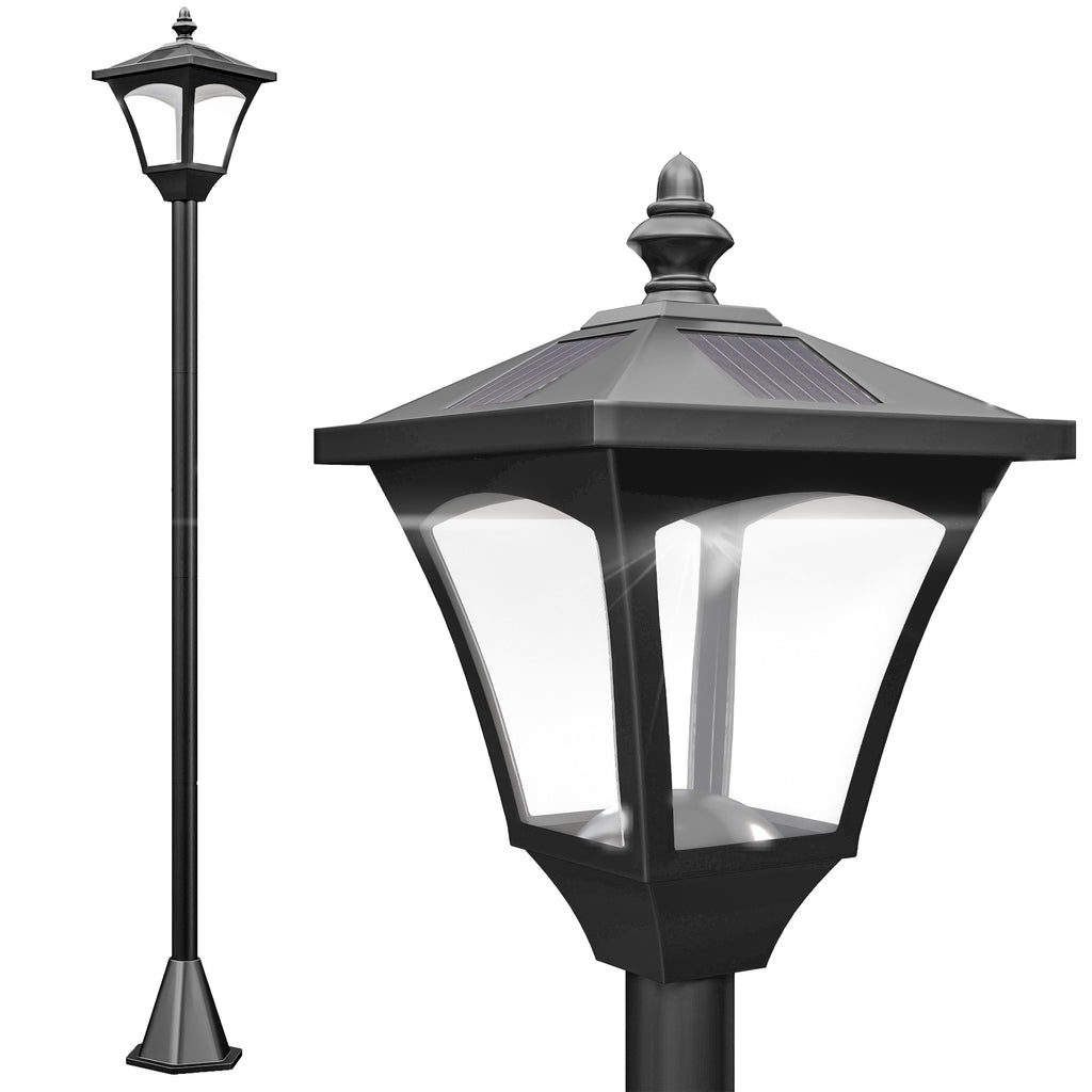 Single Solar Lamp Post Garden Solar-Powered LED Streetlight Style Outdoor Light Waterproof 5-6 Hours with Base for Lawn Pathway Walkway 47"H, Black