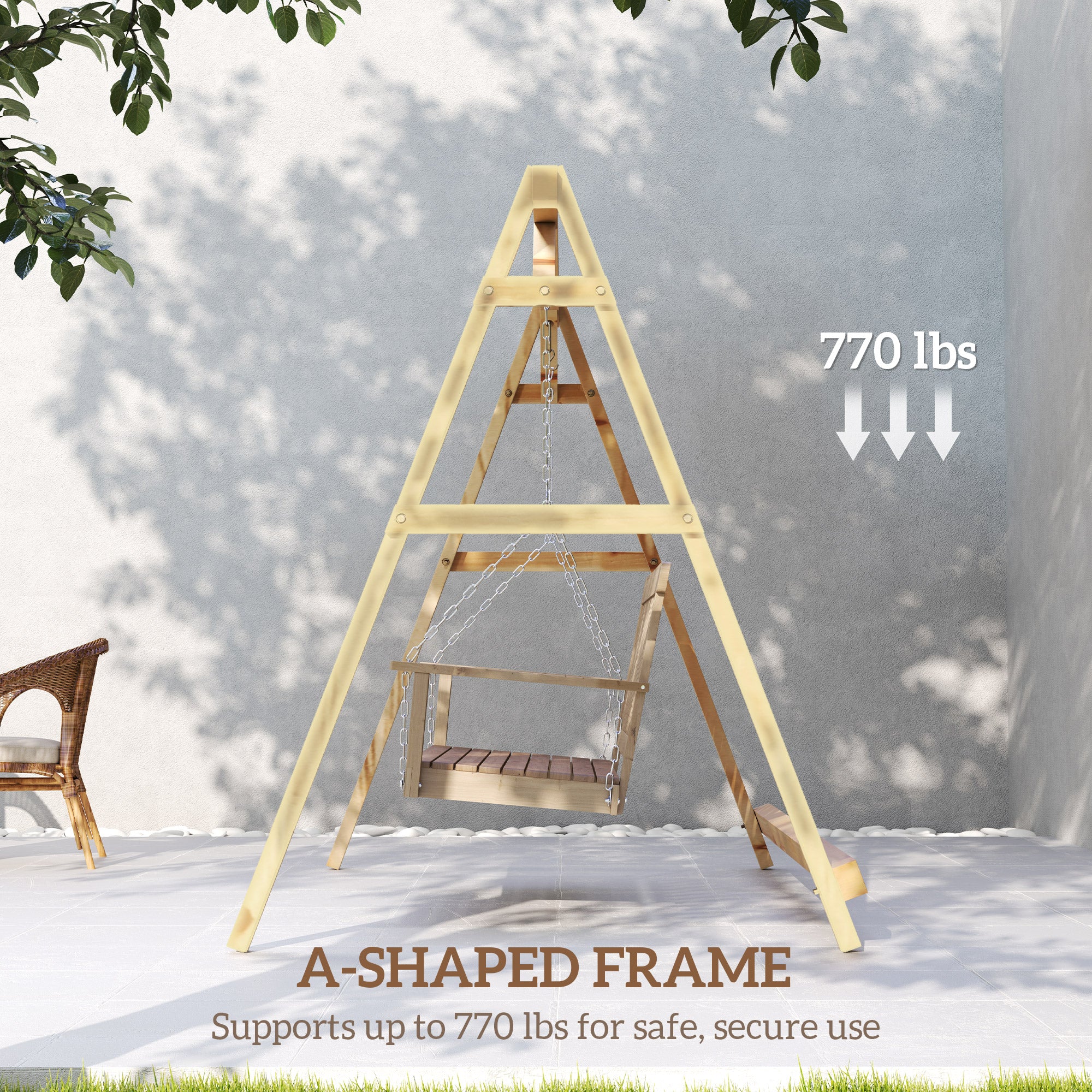 770lbs Porch Swing Frame, Heavy Duty A-Frame Hanging Chair Stand Only with Reinforced Bars for Porch, Garden, Backyard