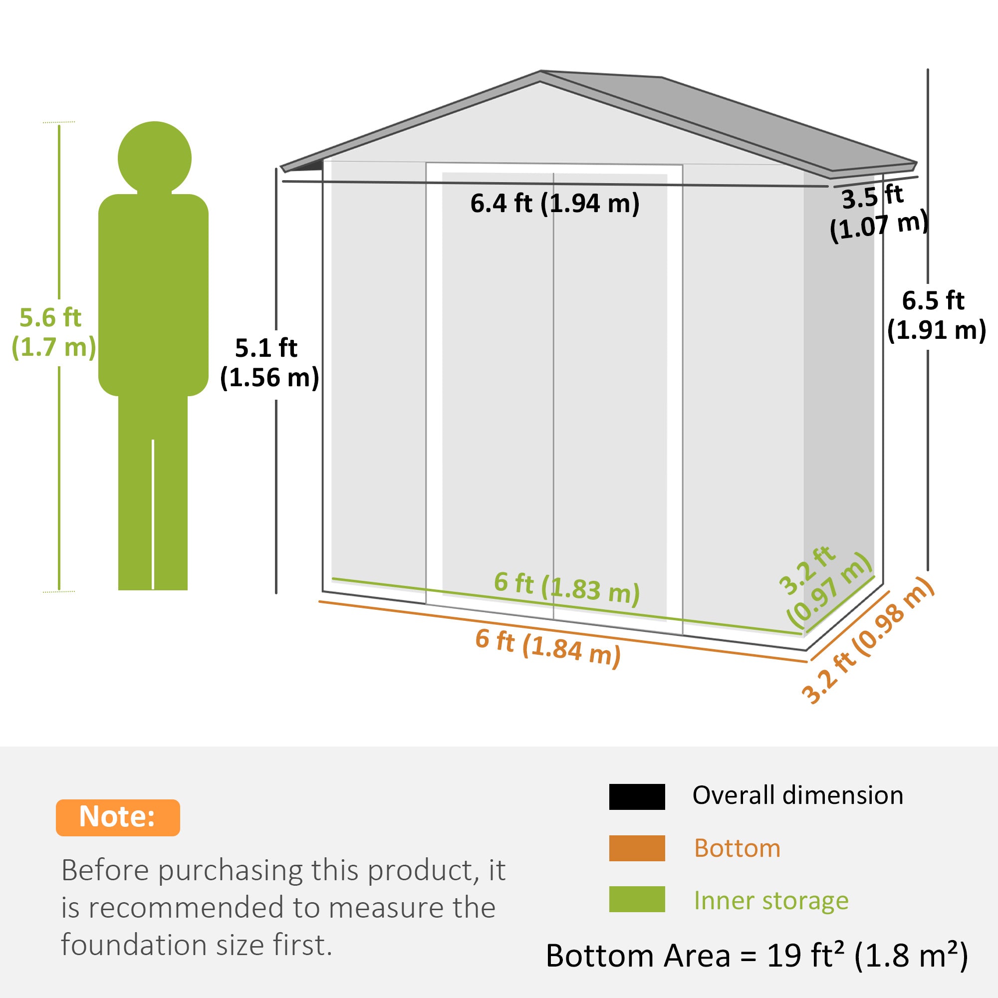 6.5x3.5ft Metal Garden Storage Shed for Outdoor Tool Storage with Double Sliding Doors and Vents, Light Grey